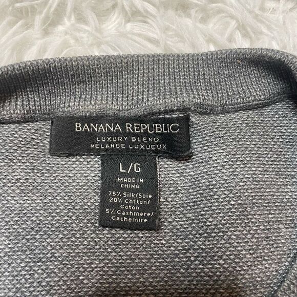 Banana Republic Sweater Mens Large Gray Luxury Blend Crew Neck Silk Cotton Cashm - Picture 2 of 8